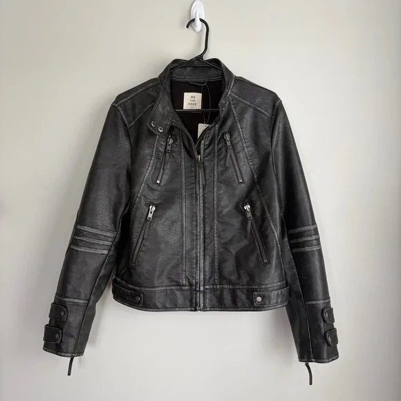 Free People We The Free Jesse Vegan Faux Leather Biker Moto Jacket - Picture 2 of 13